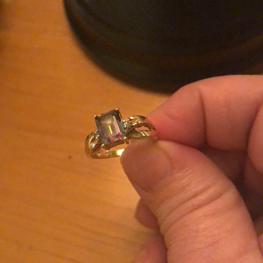 Mystic topaz yellow gold ring diamond accents